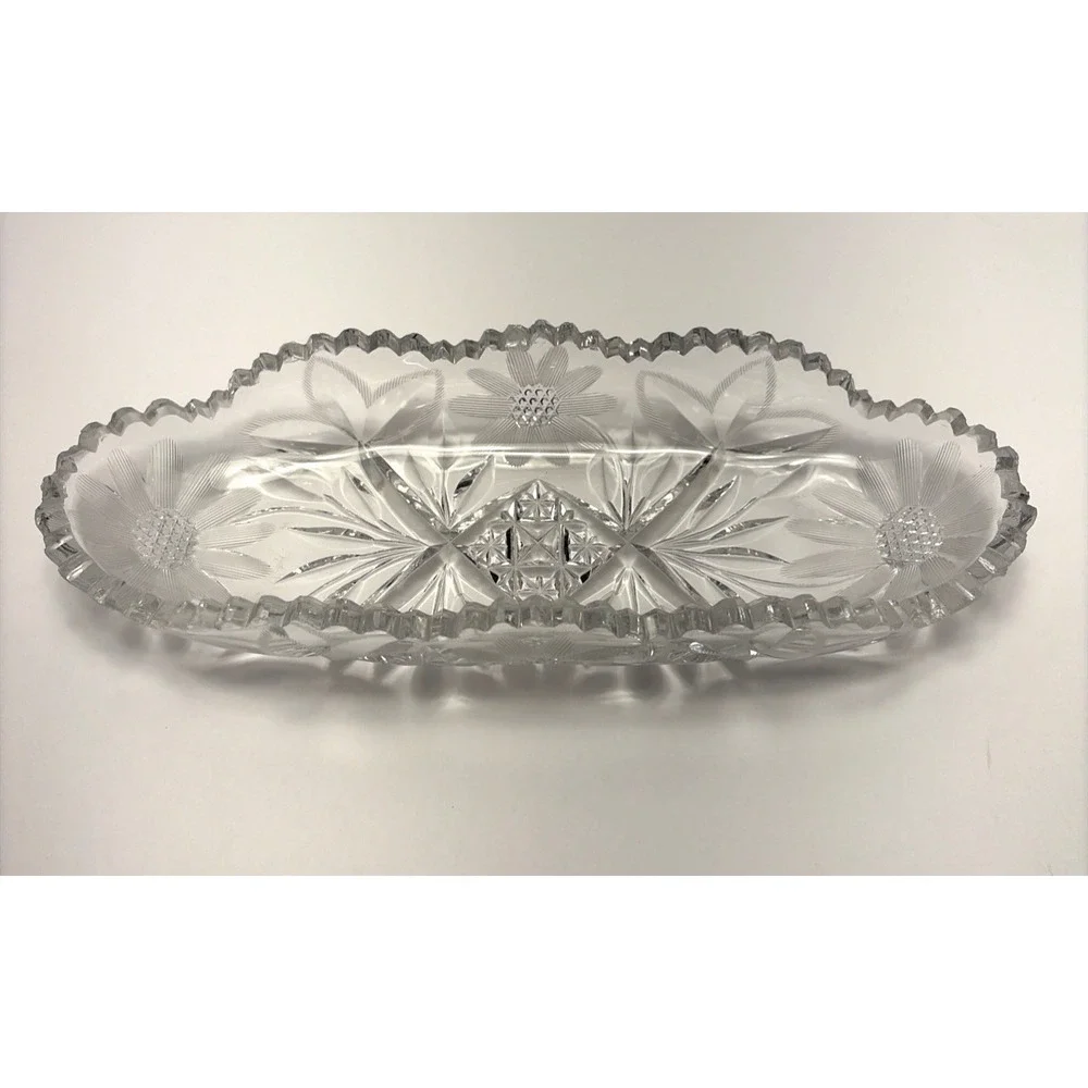 American Brilliant‎ Cut Vintage Beautiful Glass Celery Relish Dish Sawtooth Rim